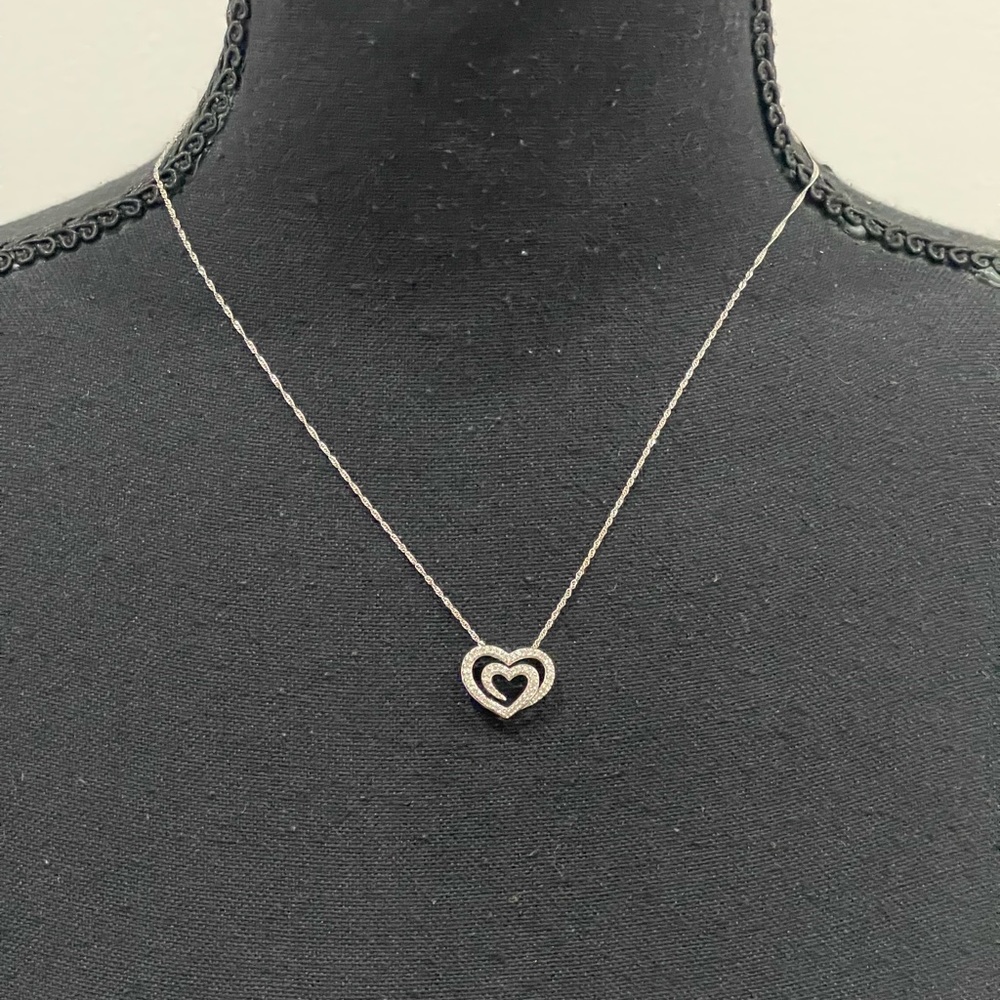 Zales Silver Double Heart Necklace 14k White Gold